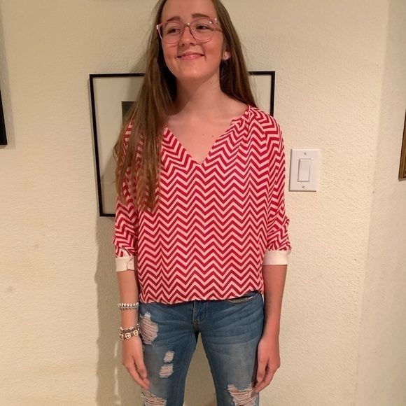 JOIE‎ Silk Chevron Blouse - Picture 5 of 6